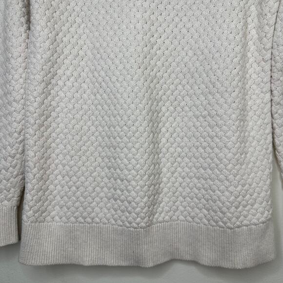 Md LL Bean Ivory Basket Weave Cotton Fisherman Sweater Boat Neck Nautical Preppy - Picture 2 of 6